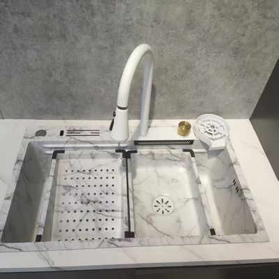 Белая многофункциональная кухонная мойка с двумя чашами, врезная, из нержавеющей стали