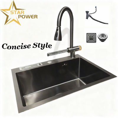 Food-Grade 304/316 Stainless Steel Single Bowl Sink with Cup Washer and Hand-Precision Polished Mirror Finish