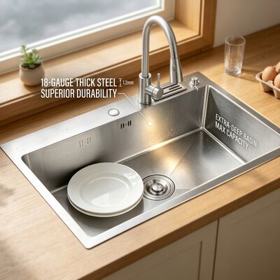 Хорошая цена Brushed 18-Gauge 304 Stainless Steel Single Bowl Kitchen Sink Undermount 1000mm 300mm Extra-Deep Basin онлайн
