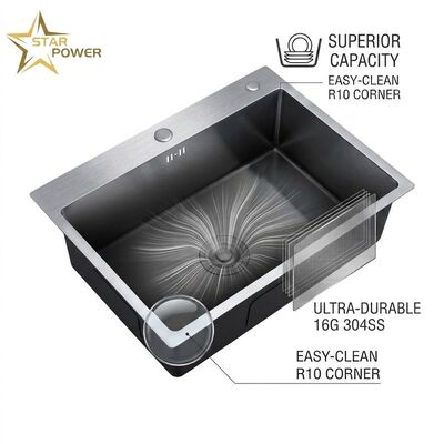 Хорошая цена 16 Gauge 304 Stainless Steel Deep Single Bowl Kitchen Sink Drop-in 33x22 Inch 10 Inch Basin Brushed Finish онлайн